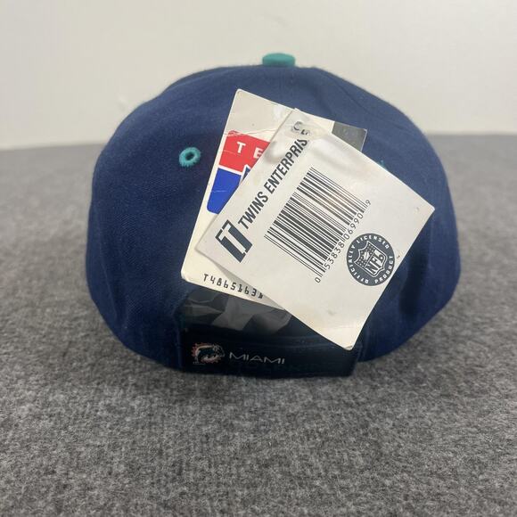 Vintage Miami Dolphins Hat Cap Strap Back Mens Blue NFL Football Script 90s - Picture 3 of 12